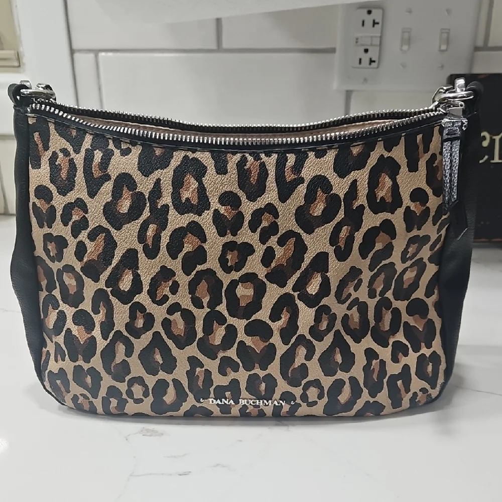 Dana Buchman Brown and Black Shoulder Bag with Leopard Print - Picture 1 of 7